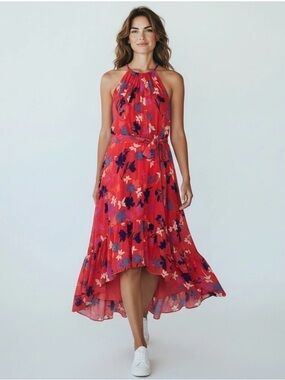 Vince Camuto Girls Coral Floral High-Low Dress
